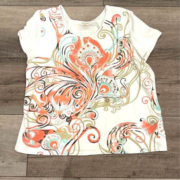 TanJay Colorful short-sleeve embellished women's cotton vibrant top blouse L‎ - Picture 1 of 7